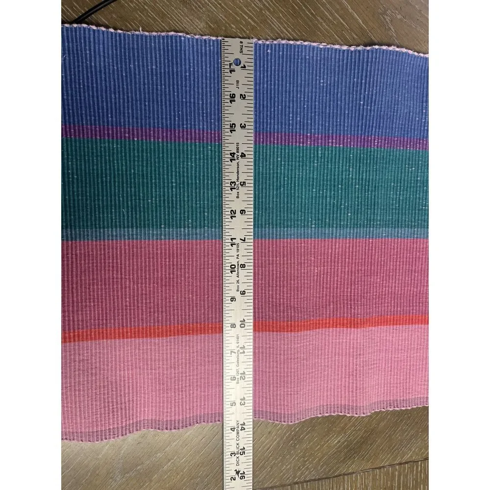 VTG Pier 1 Woven Table Runner Striped Pink Green Blue Purple Fringe Boho 14